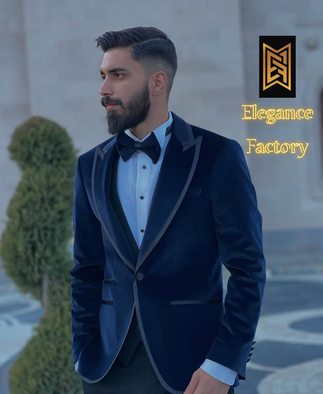 Mens Slim Fit Navy Blue Velvet Wedding Tuxedo Peak Lapel