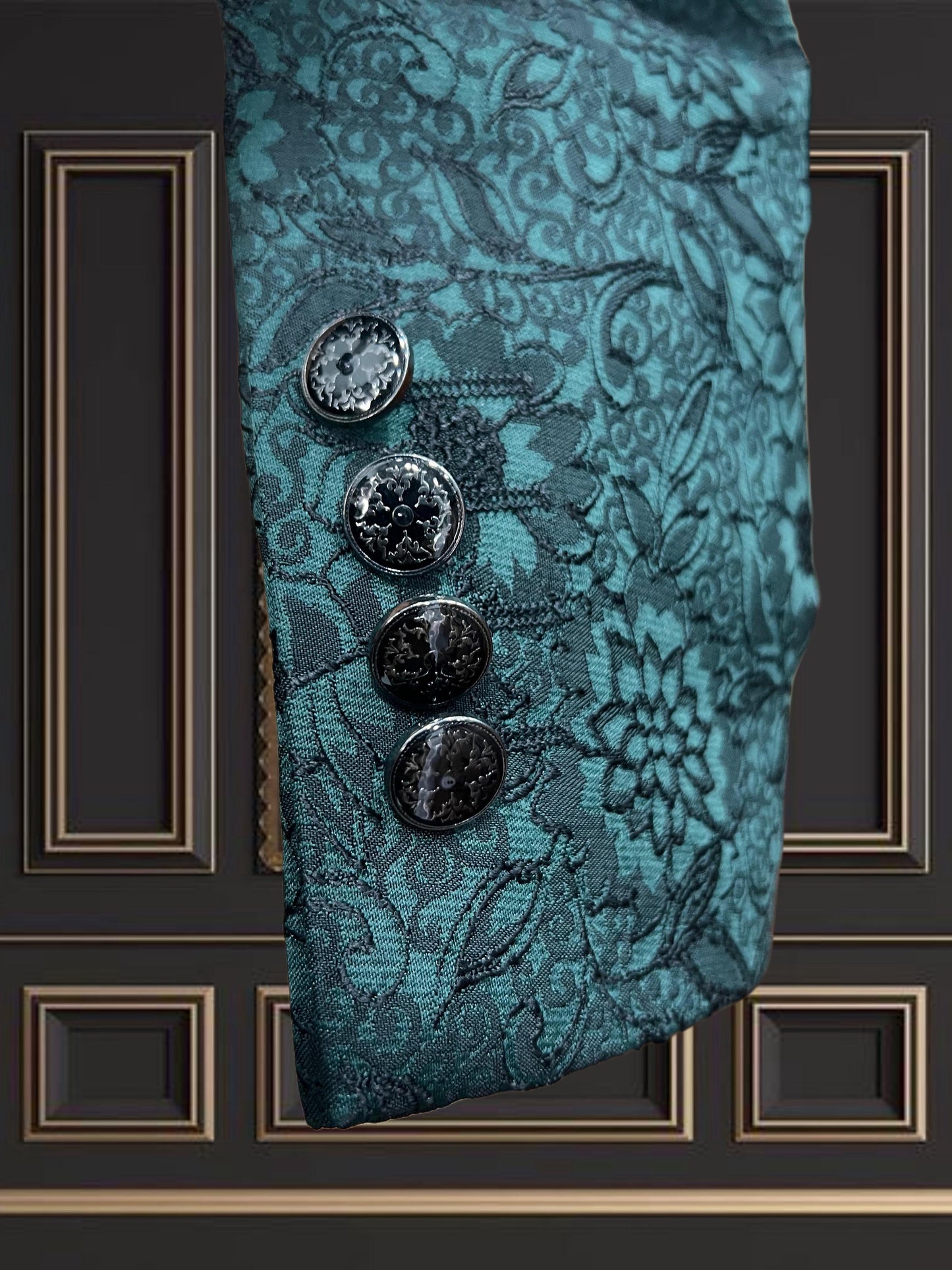 Men's Green Floral Mandarin Collar Tuxedo