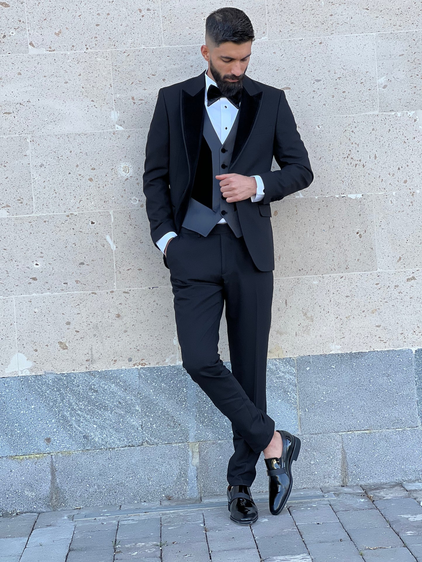 Men's Black Tuxedo with Velvet Black Lapels | Slim Fit Premium Tux