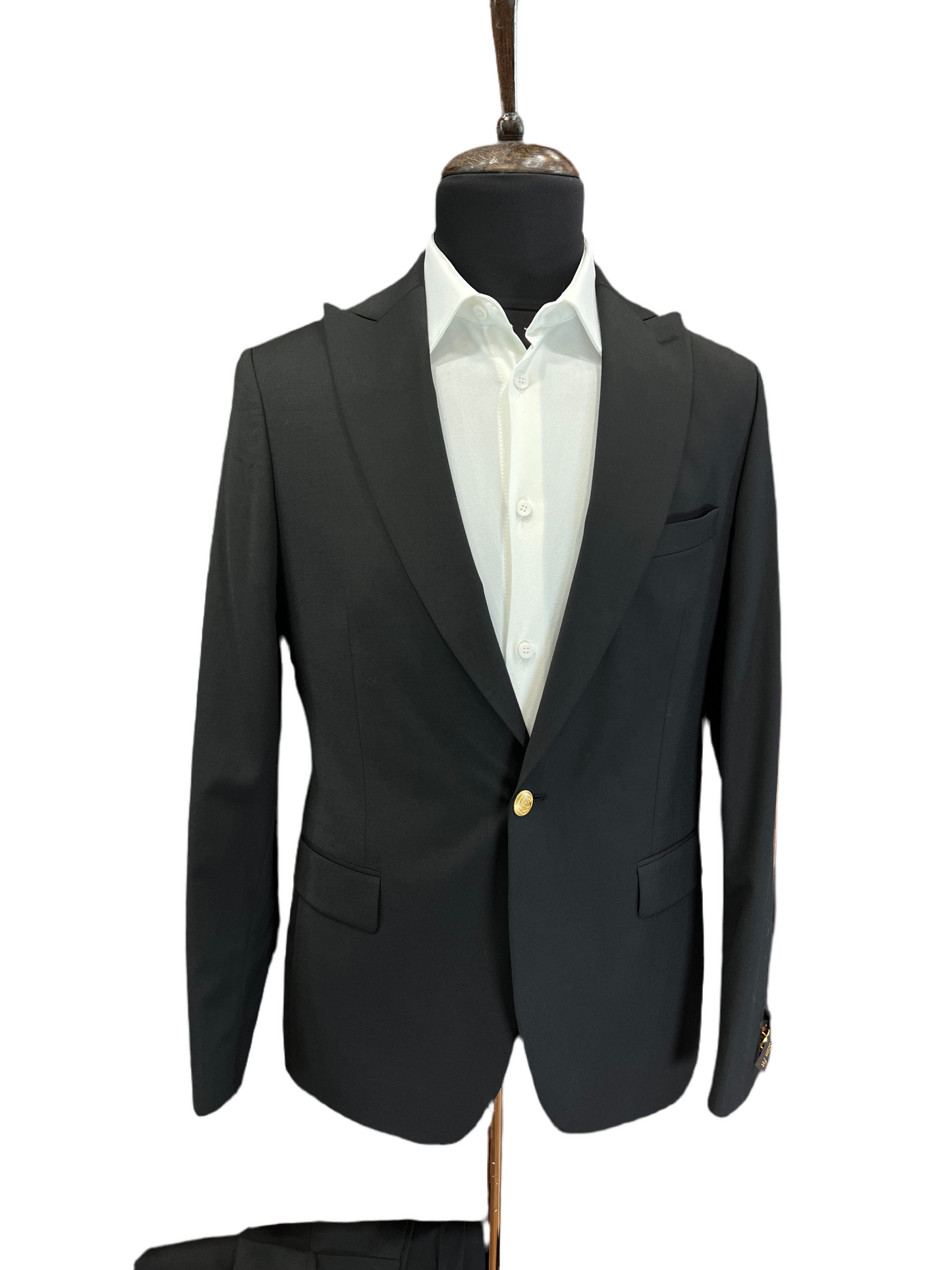 Black 2 Piece Slim Fit Suit Gold Buttons