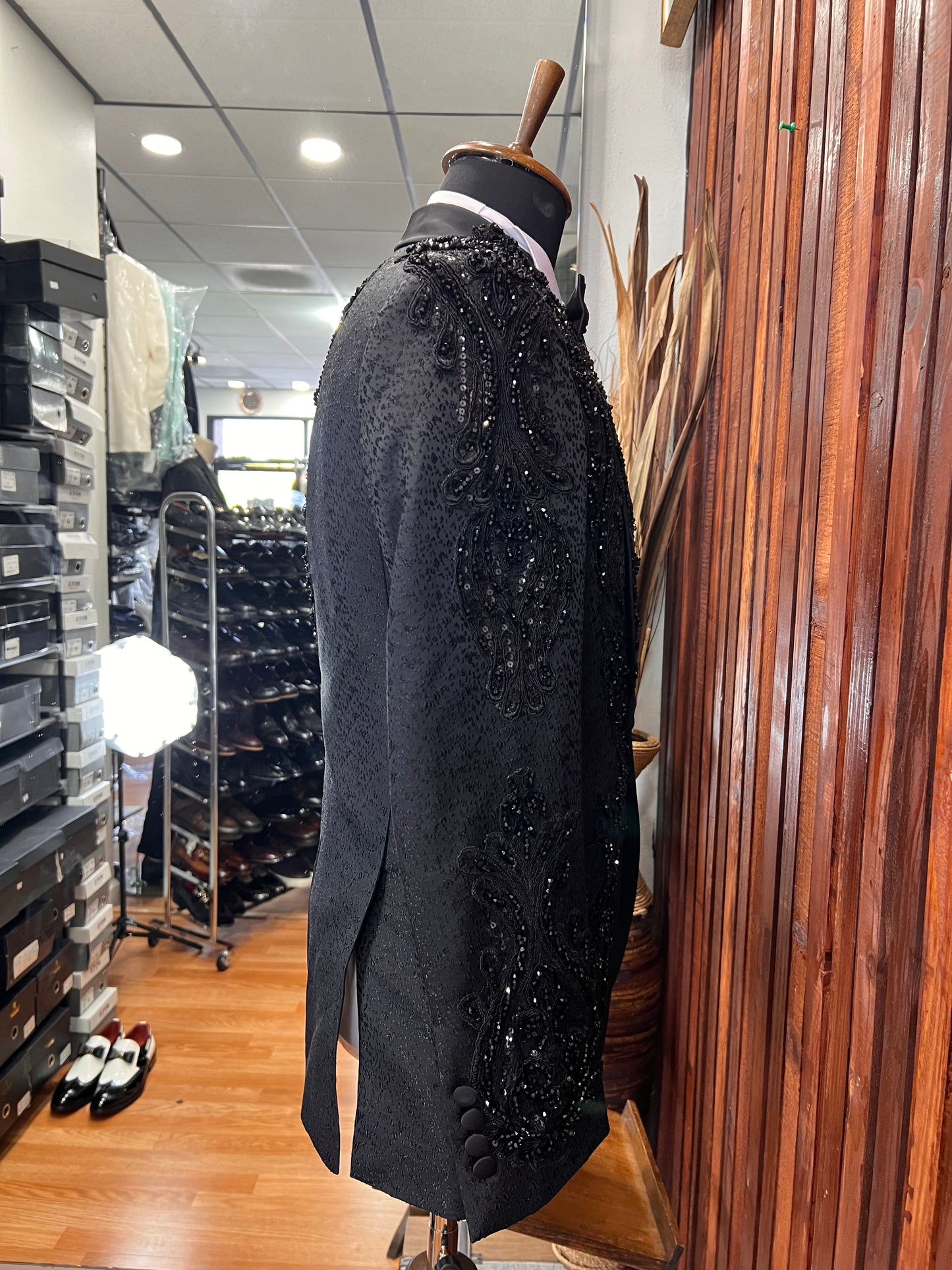 Hand Made Slim Fit Mens Black embroidered tuxedo with Stones