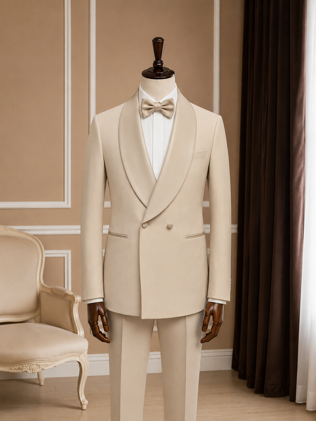 Men’s Champagne Beige Double-Breasted Tuxedo