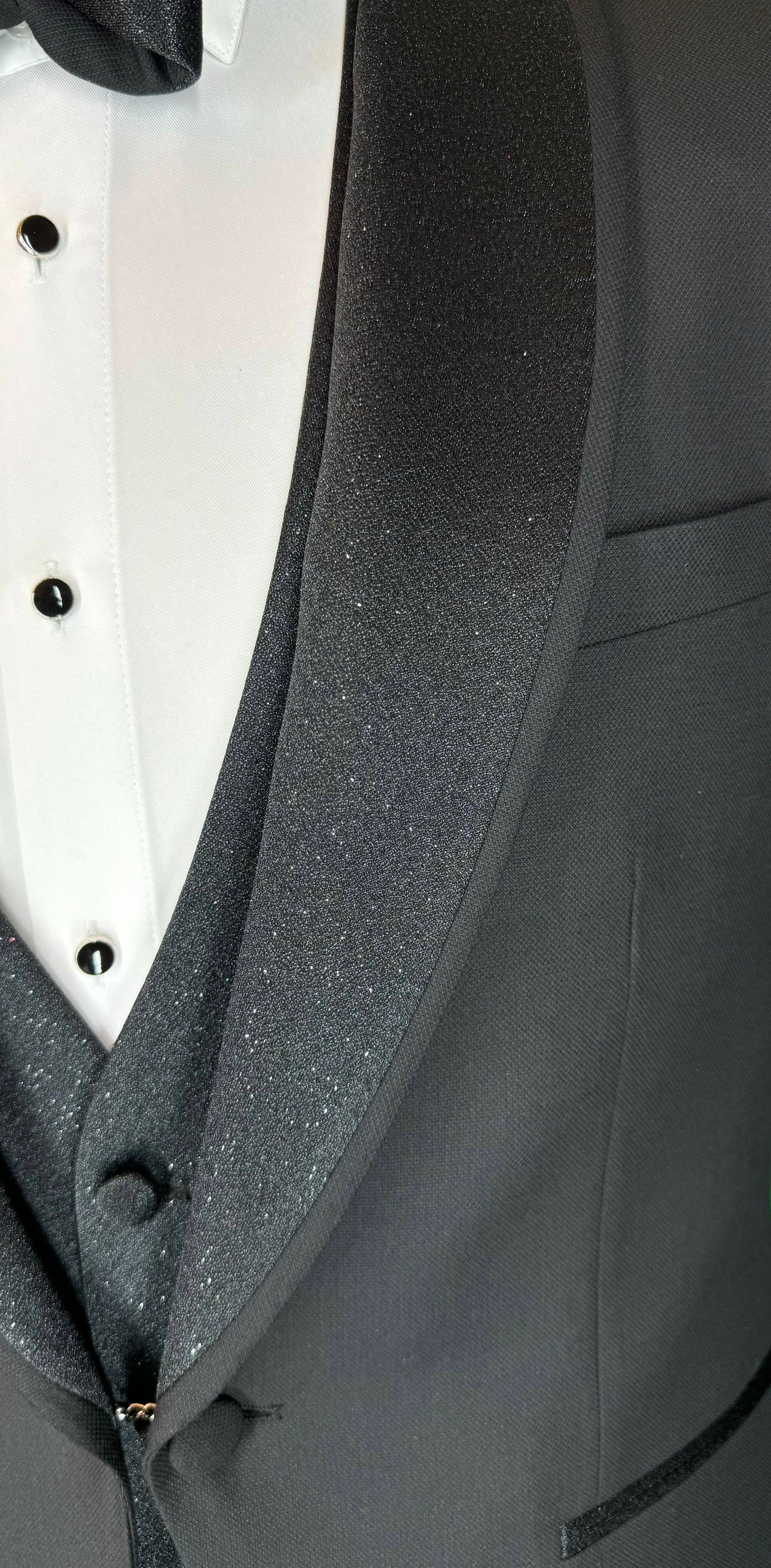 Men's Black Tuxedo with Glittered Shawl Lapel | Weddings & Events