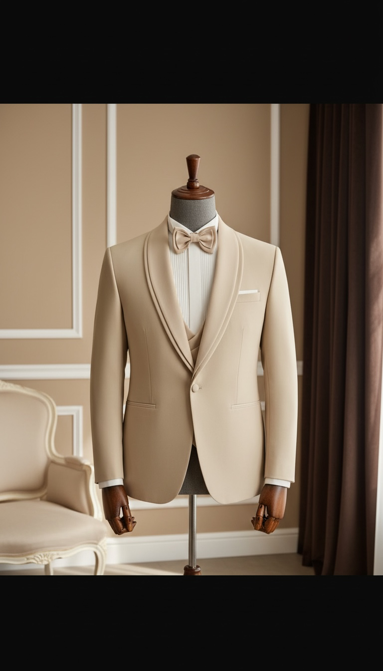 Men’s Beige Double Shawl Lapel Tuxedo