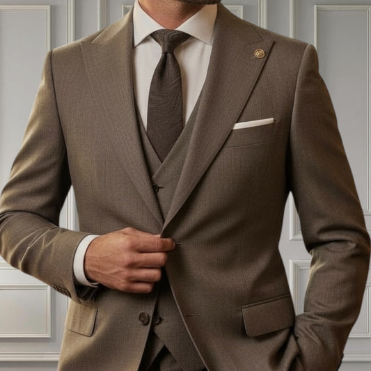 Men’s Taupe 3-Piece Super Stretch Slim Fit Suit