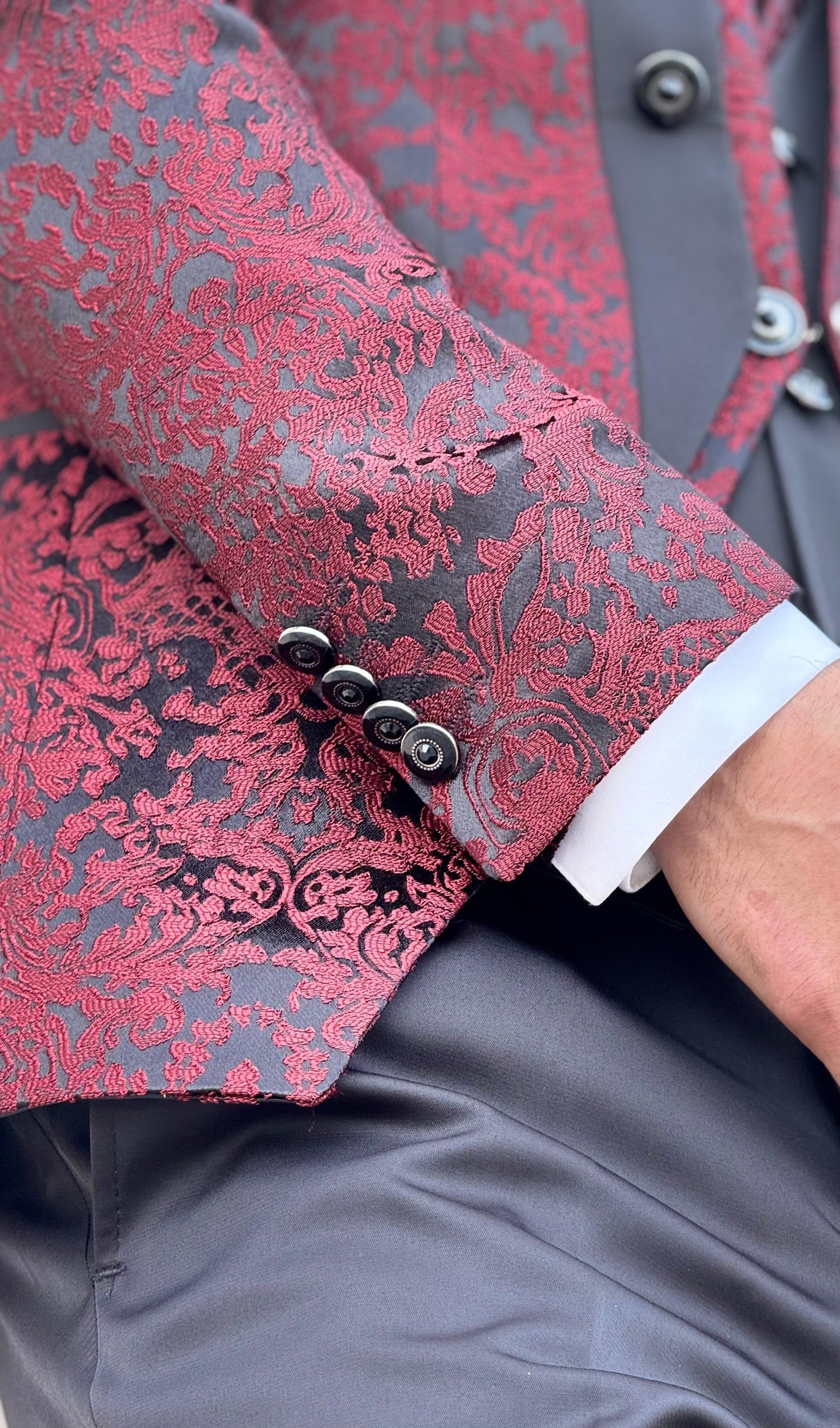 Men's Burgundy Mandarin Collar Tuxedo | Slim Fit Premium Tux