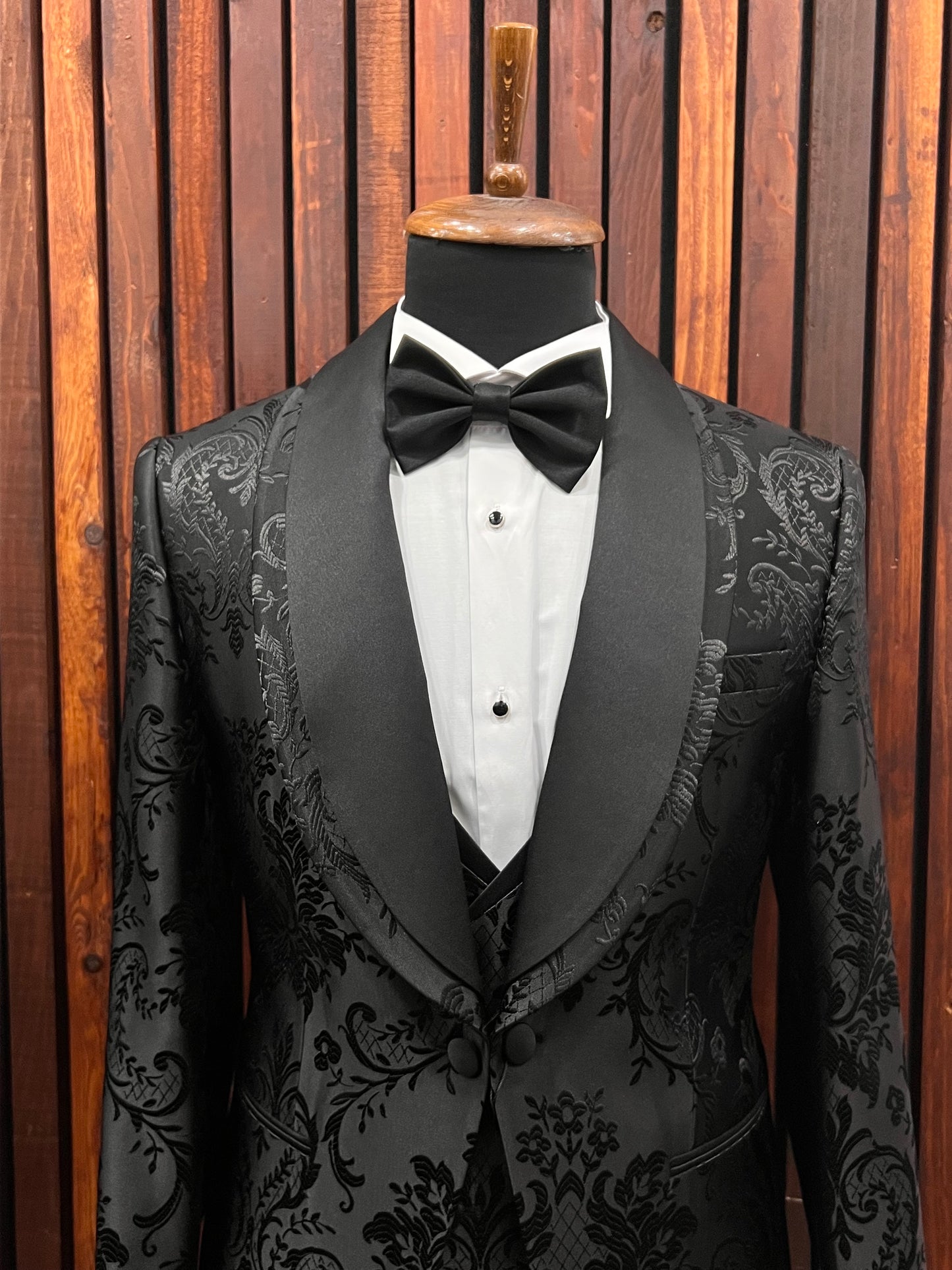 Premium Black Floral Shawl Lapel Tuxedo for Men – Elegant & Modern