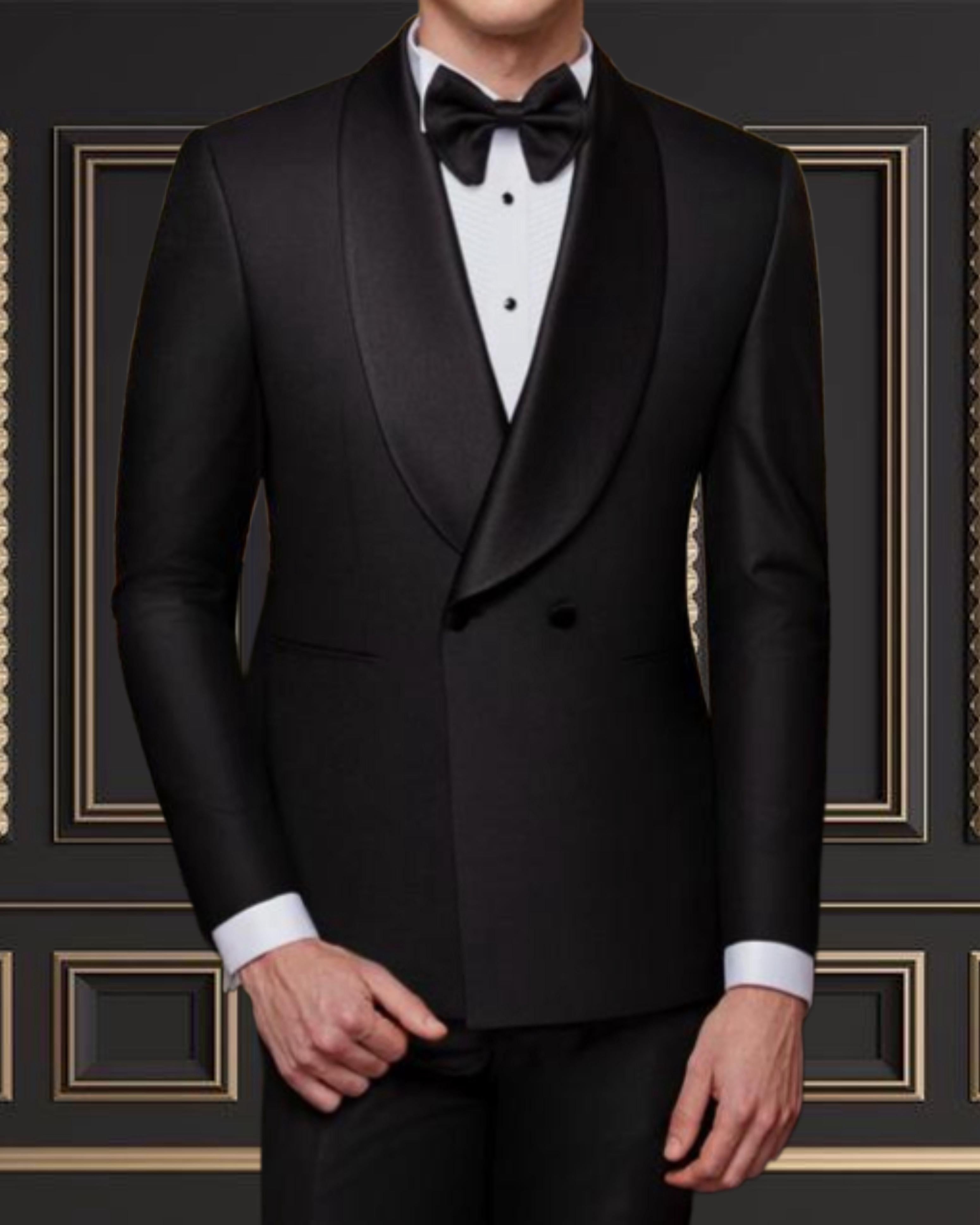 Men's Black Double Breasted Tuxedo with Shawl Lapel – Elegance Factory