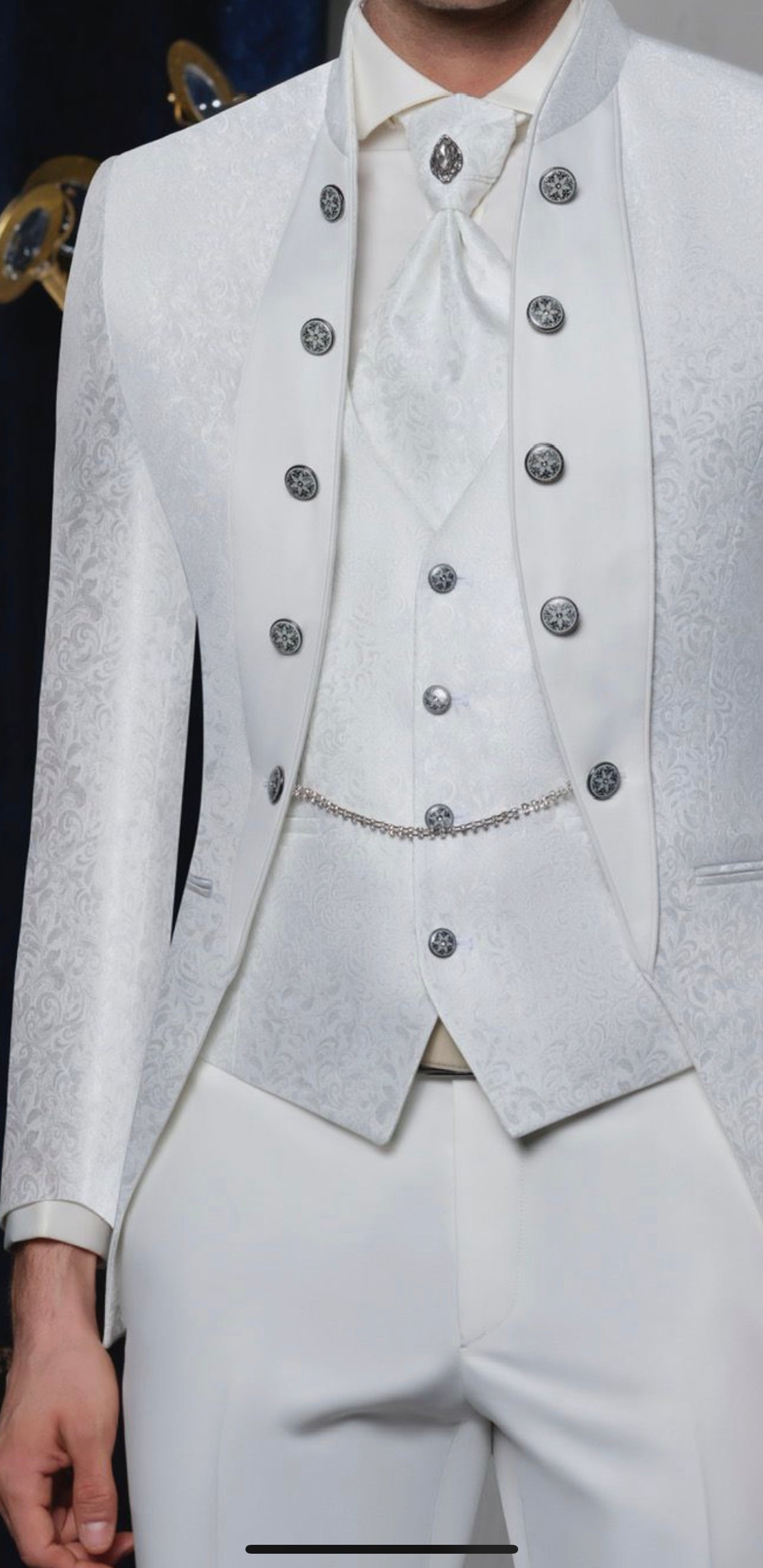 Mens All White Tuxedo | Mandarin Collar Tuxedo | Wedding & Special Events