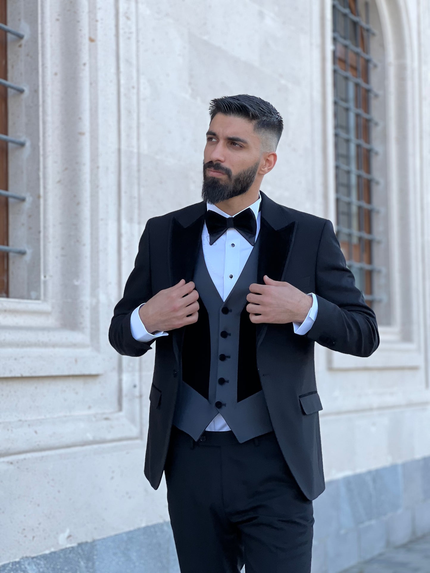 Men's Black Tuxedo with Velvet Black Lapels | Slim Fit Premium Tux