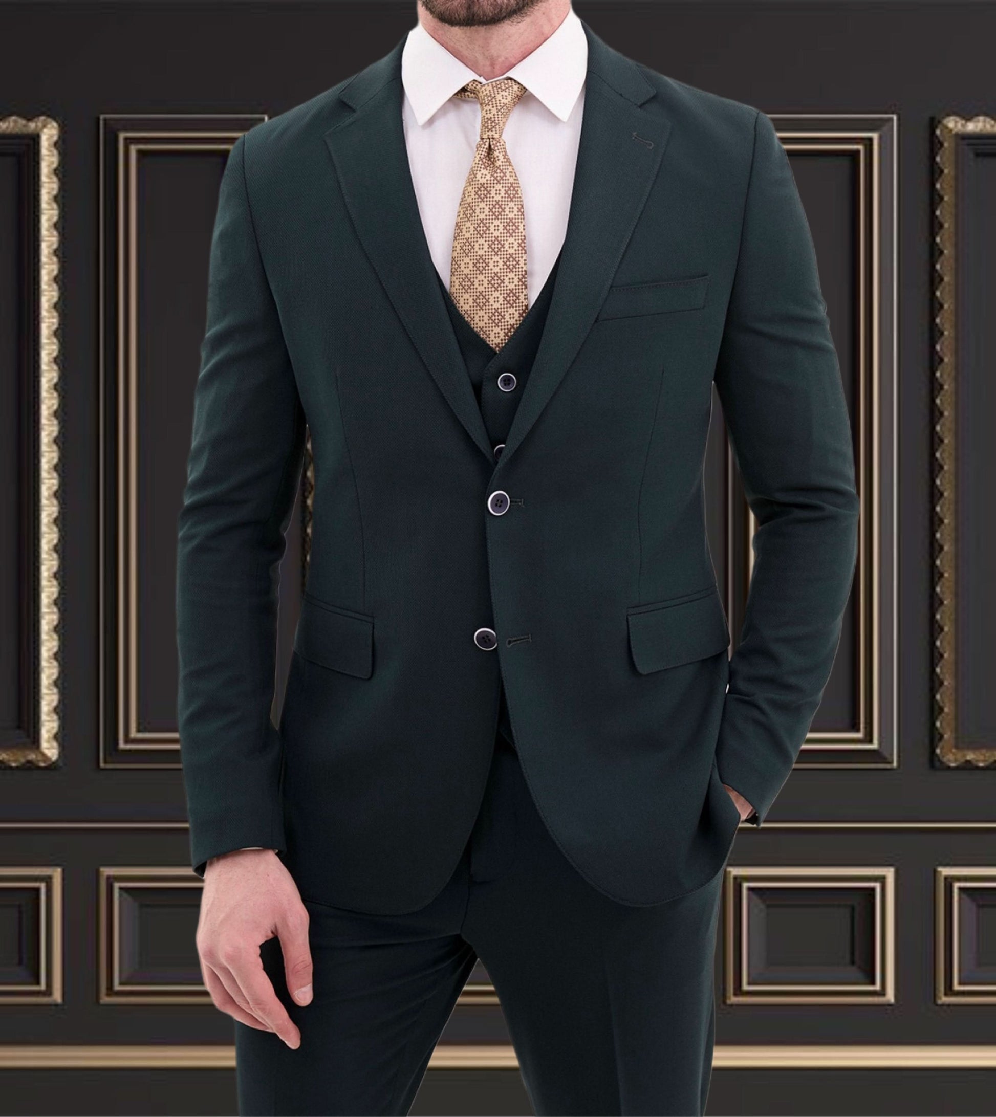 Men's Hunter Green 3-Piece Suit | Slim Fit Formal Wear for Weddings & Elegance Factory Men's Hunter Green 3-Piece Suit | Slim Fit Formal Wear for Weddings & Elegance Factory