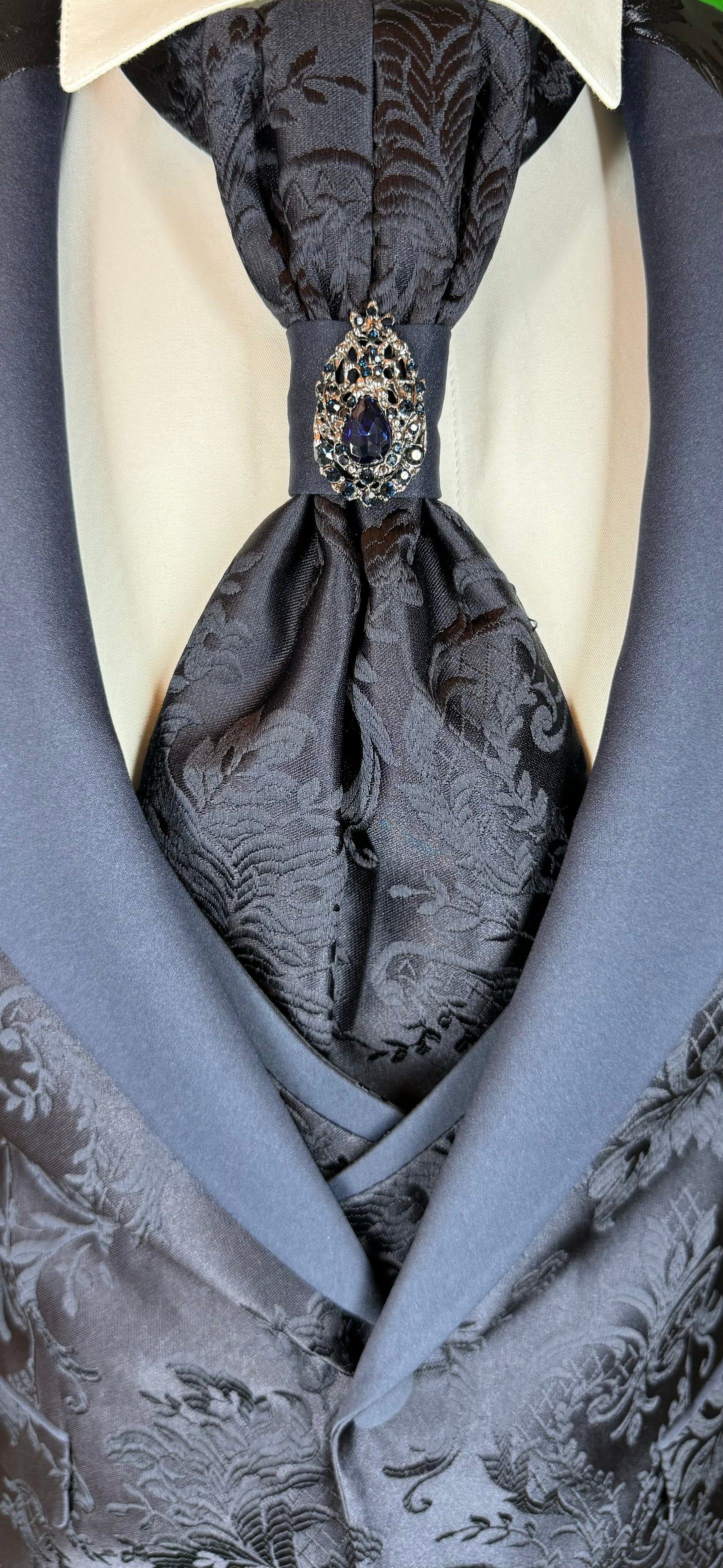 Men's Navy Blue Floral Design Tuxedo with Peak Lapel | Weddings & Events