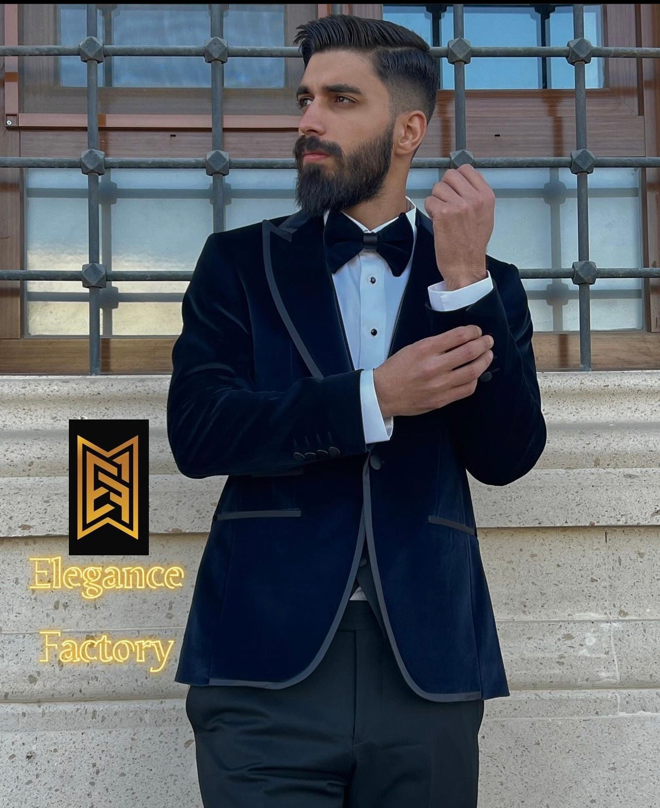 Men’s Navy Blue Velvet 3-Piece Slim Fit Tuxedo – Luxury Formalwear