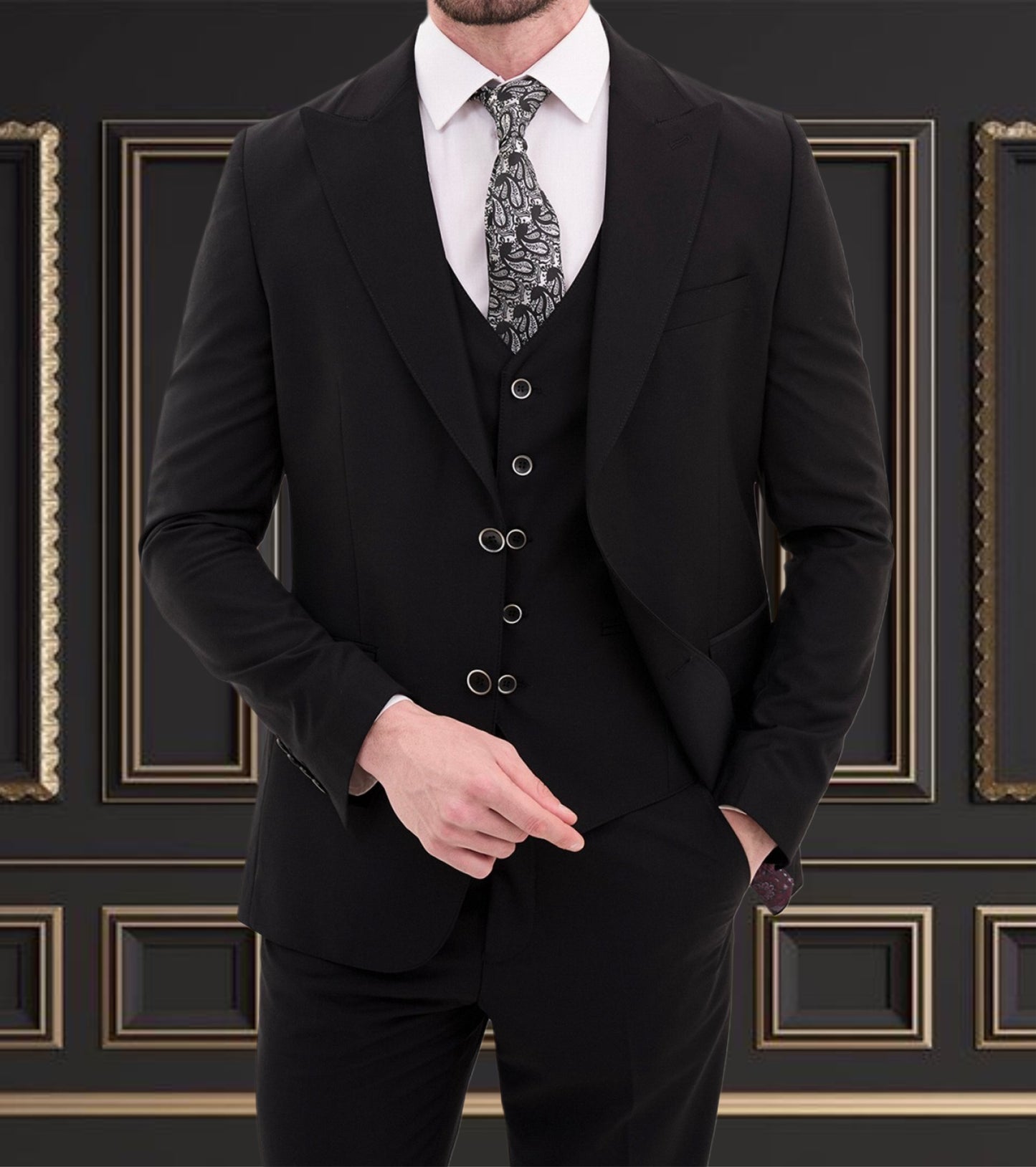 Black Suit | 3 Piece Slim Fit Suit | premium 4 way stretch