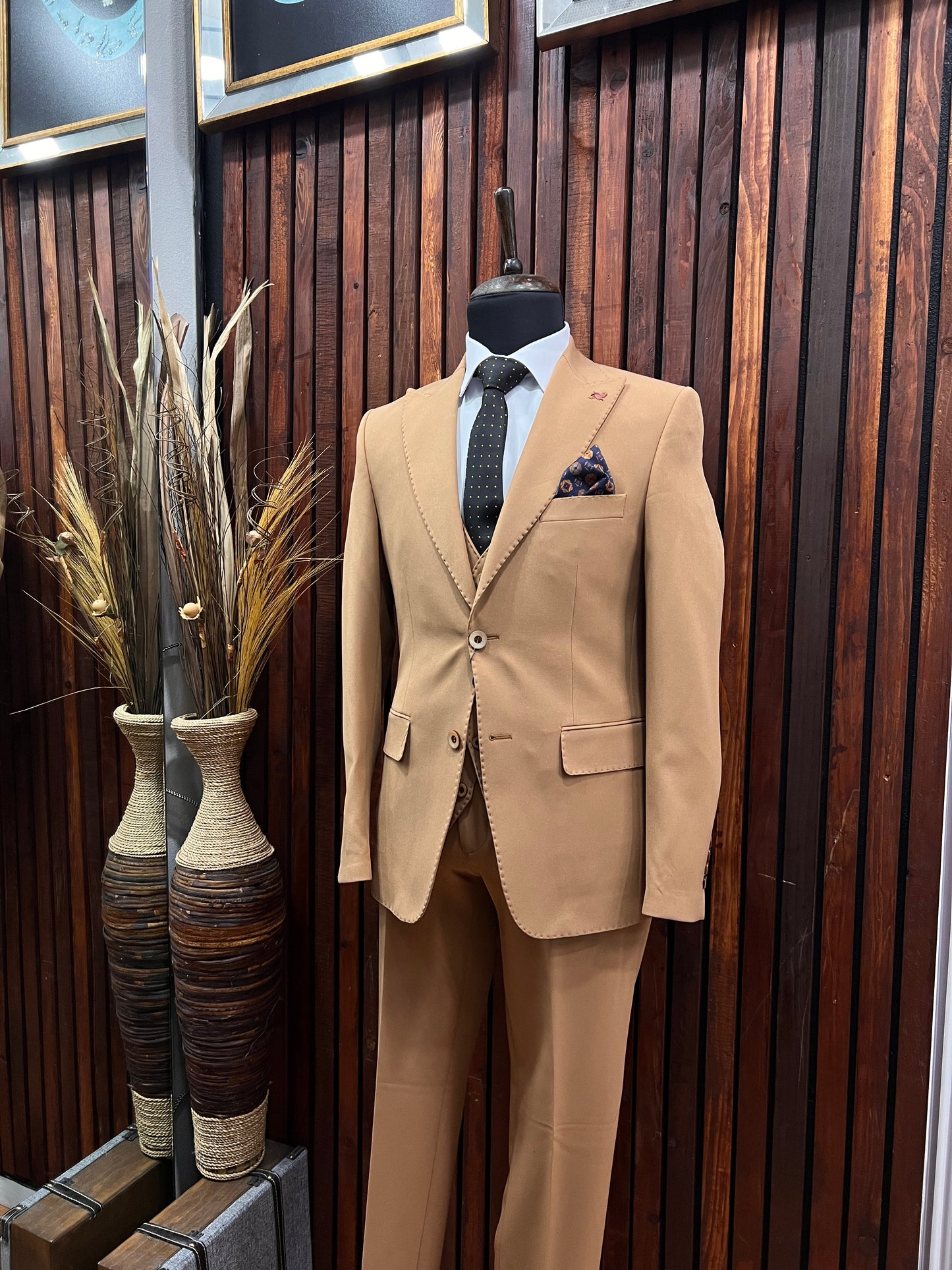 Mens Slim Fit Bronze gold Color Suit | 3 Piece Wool Suit premium 4 way stretch