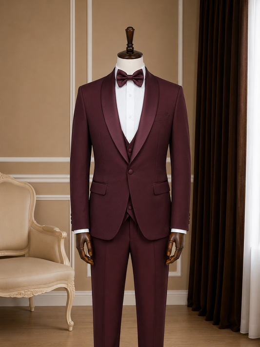 Men’s Burgundy Shawl Lapel Tuxedo