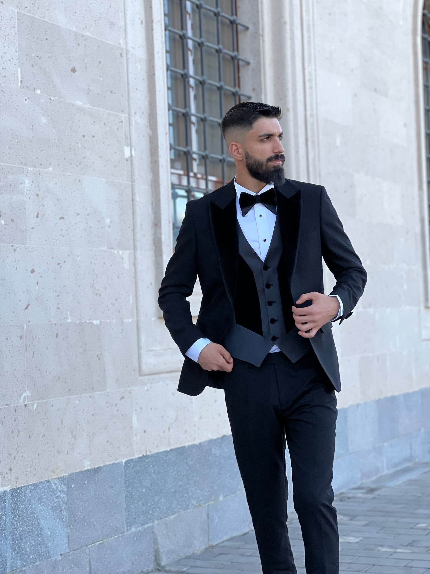 Men's Black Tuxedo with Velvet Black Lapels | Slim Fit Premium Tux