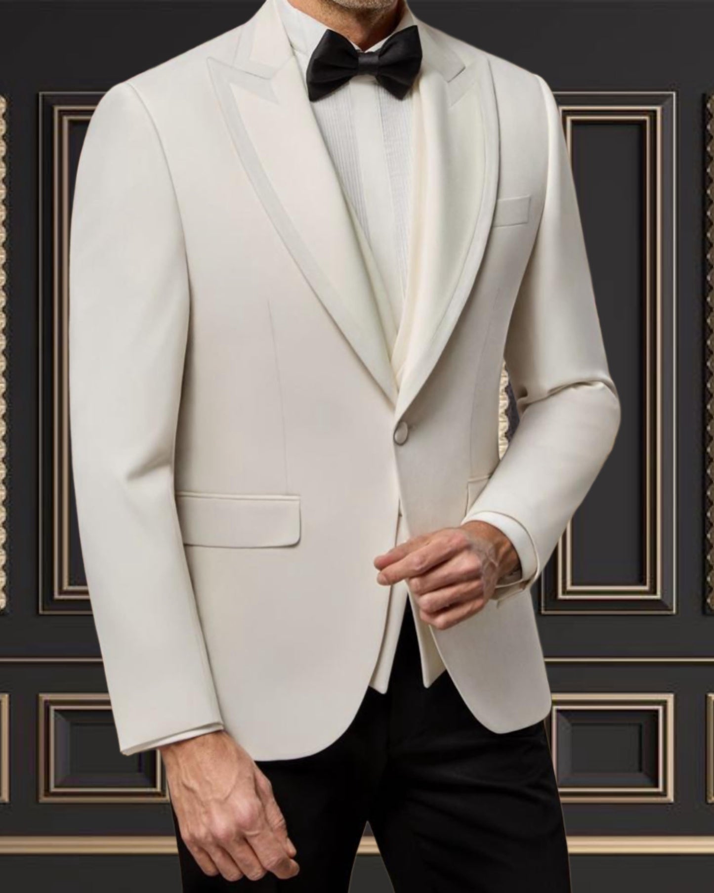 Premium Men's Off White Tuxedo with Peak Lapel – Elegant & Modern