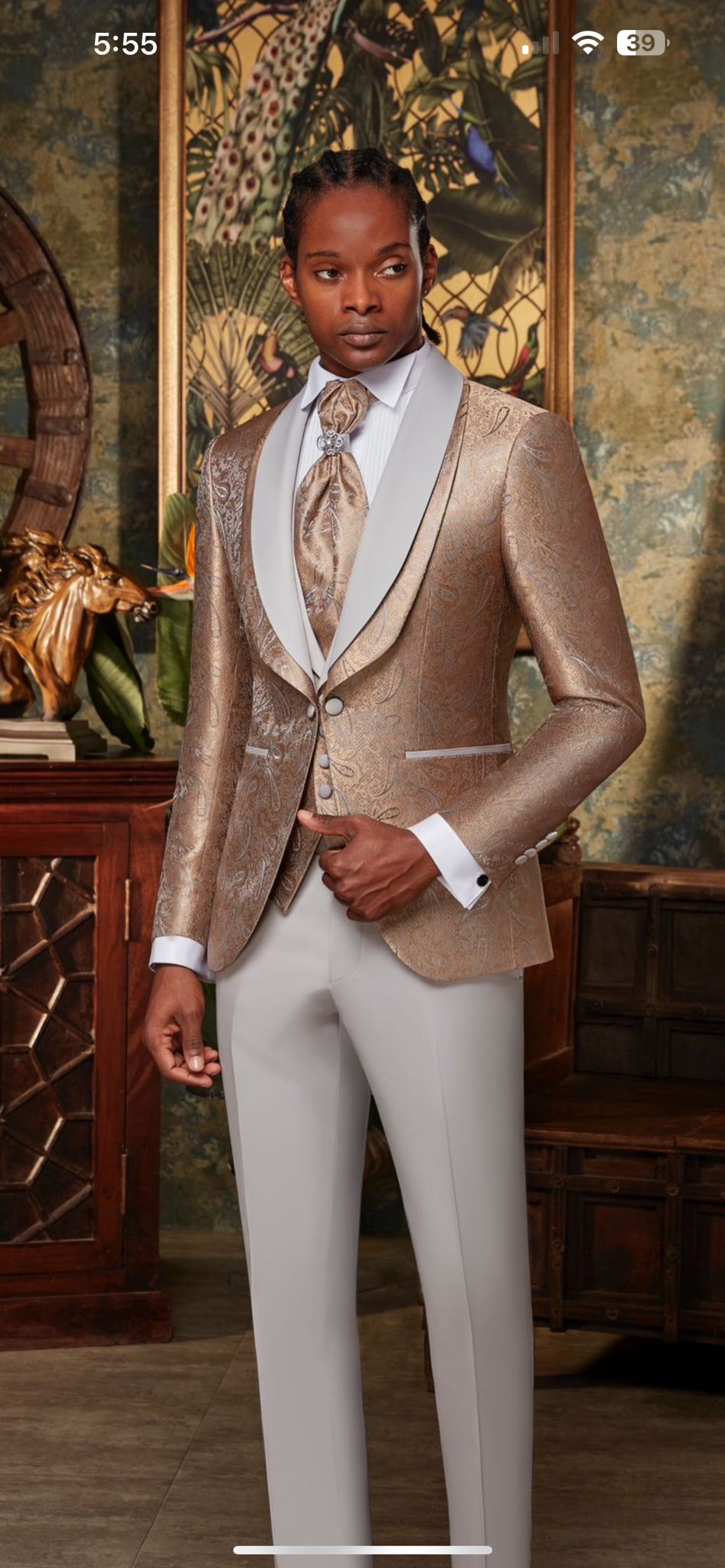 Men's Gold & Grey Shawl Lapel Tuxedo | Weddings & Galas