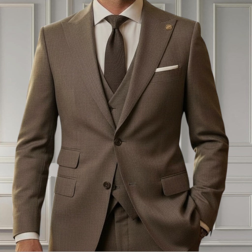 Men’s Taupe 3-Piece Super Stretch Slim Fit Suit