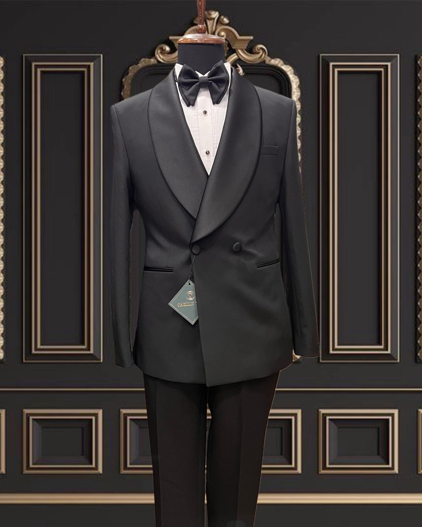 Men’s Black Double Breasted Tuxedo with Shawl Lapel