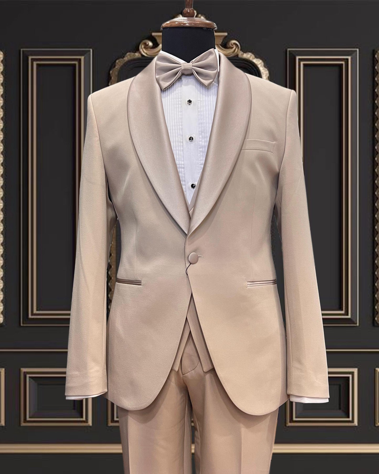 Men’s Premuim champagne Beige Tuxedo with Satin Shawl Lapel