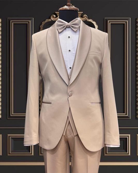Men’s Premuim champagne Beige Tuxedo with Satin Shawl Lapel