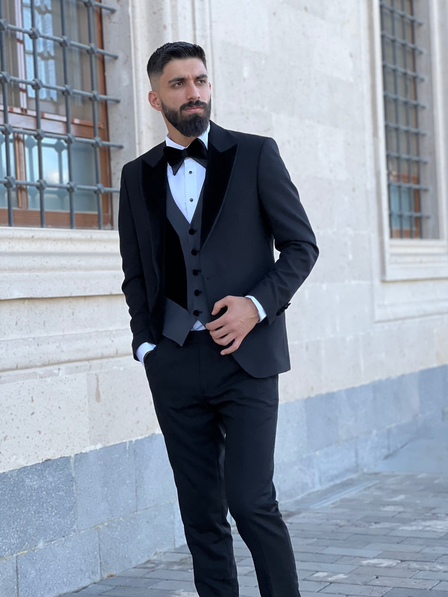 Men's Black Tuxedo with Velvet Black Lapels | Slim Fit Premium Tux