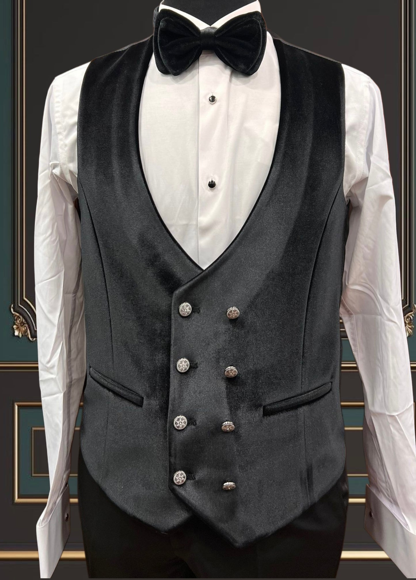 Mens white floral tuxedo With Black Velvet Shawl Lapel Slim Fit 4 piece Tuxedo | Premium Quality