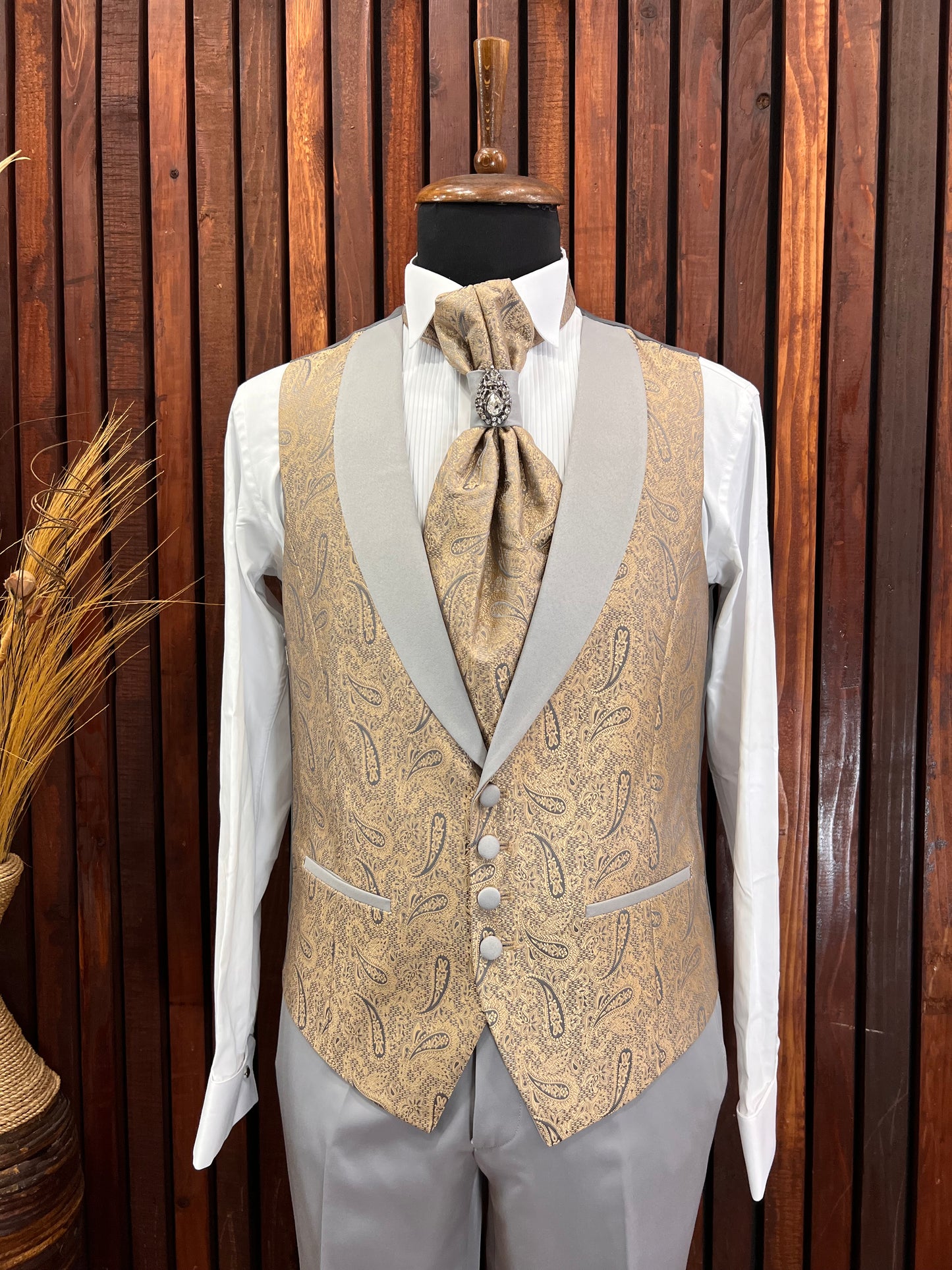 Men's Gold & Grey Shawl Lapel Tuxedo | Weddings & Galas