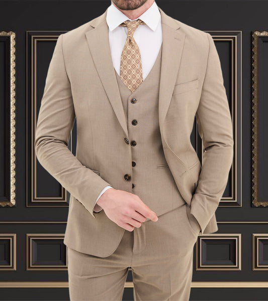 Beige Suit | 3 Piece Slim Fit Suit | premium 4 way stretch