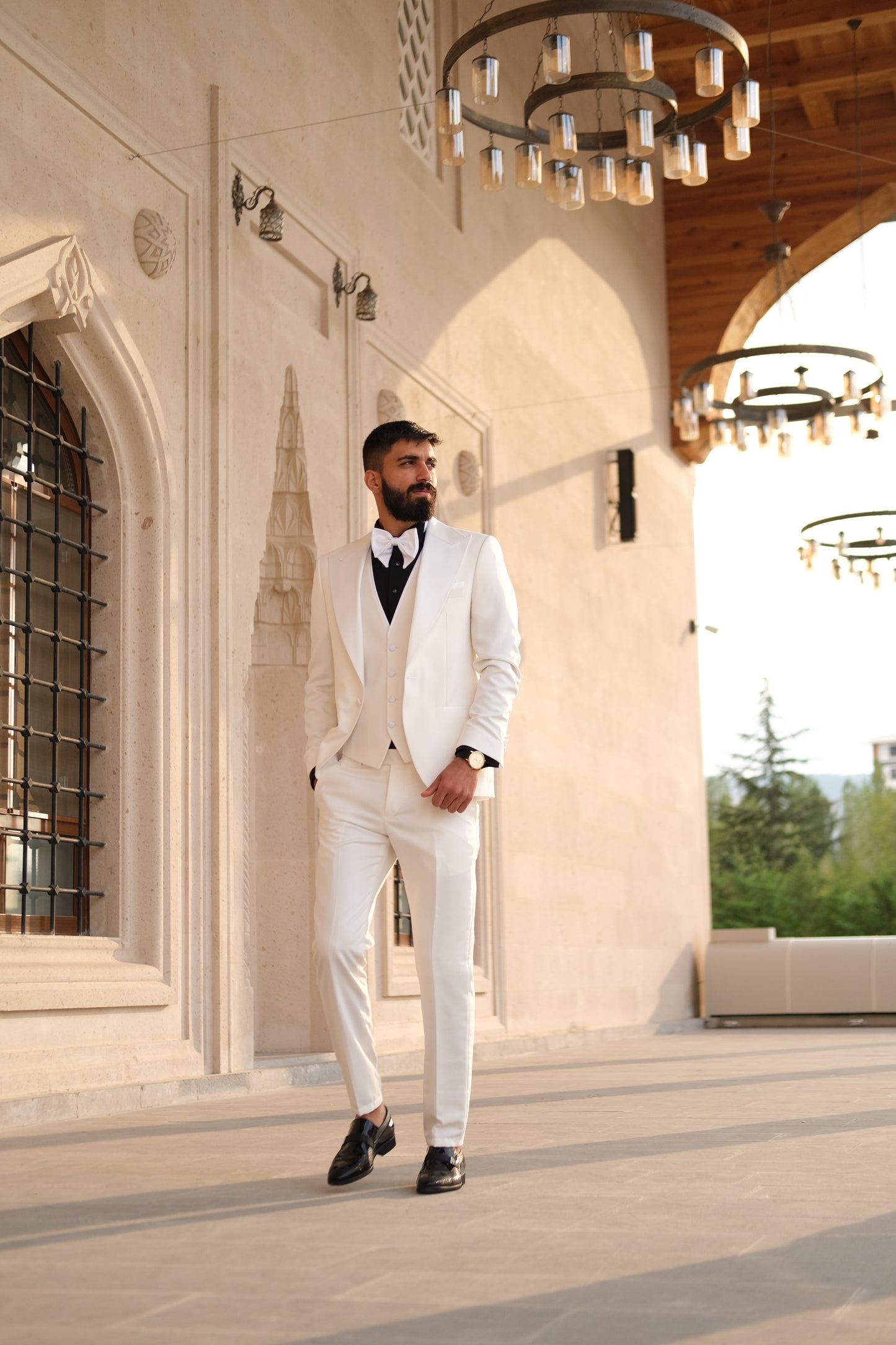 Premium Slim Fit all Off White Color Wedding Tuxedo _ White Peak  Lapel special sleeves