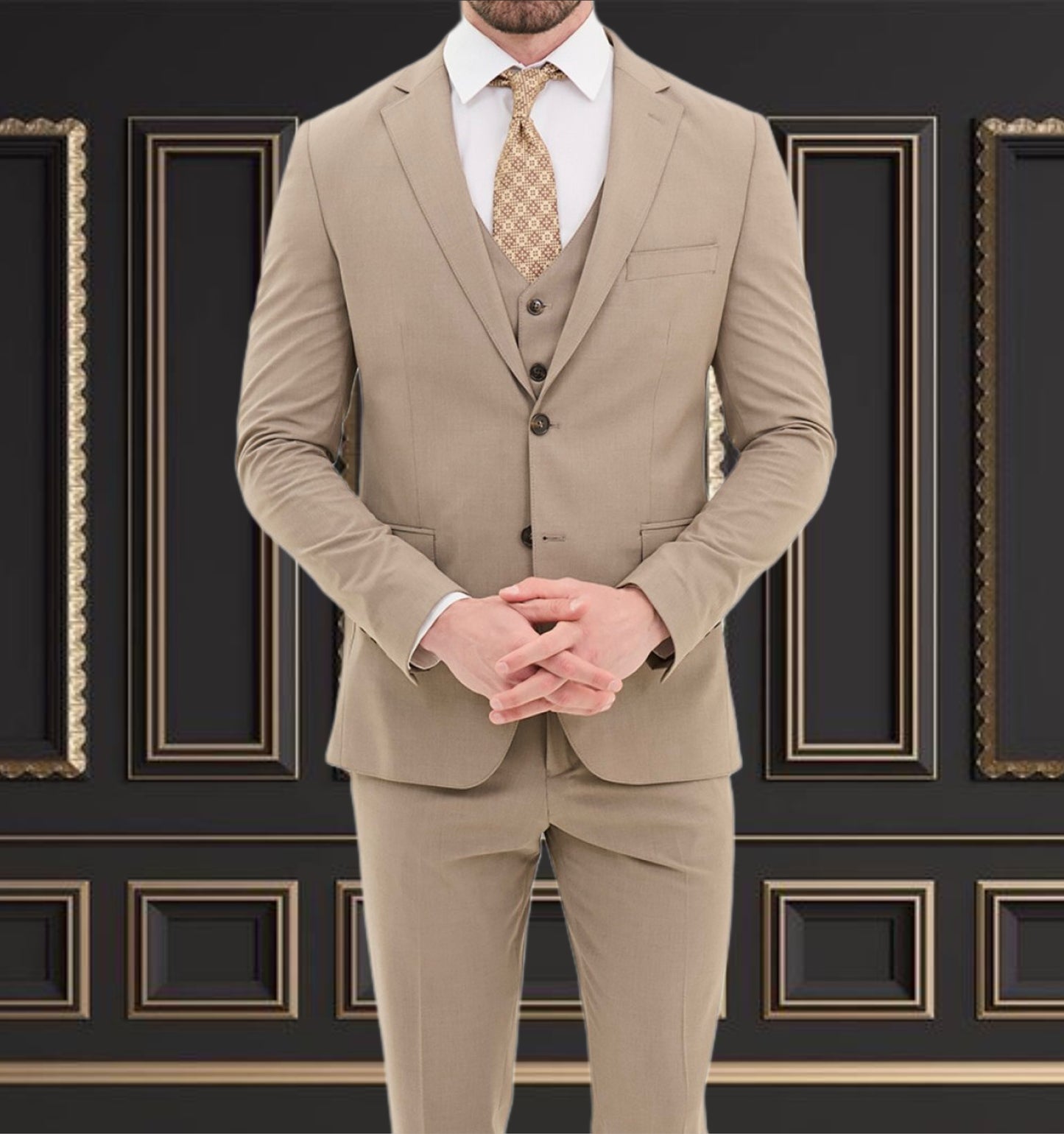 Beige Suit | 3 Piece Slim Fit Suit | premium 4 way stretch