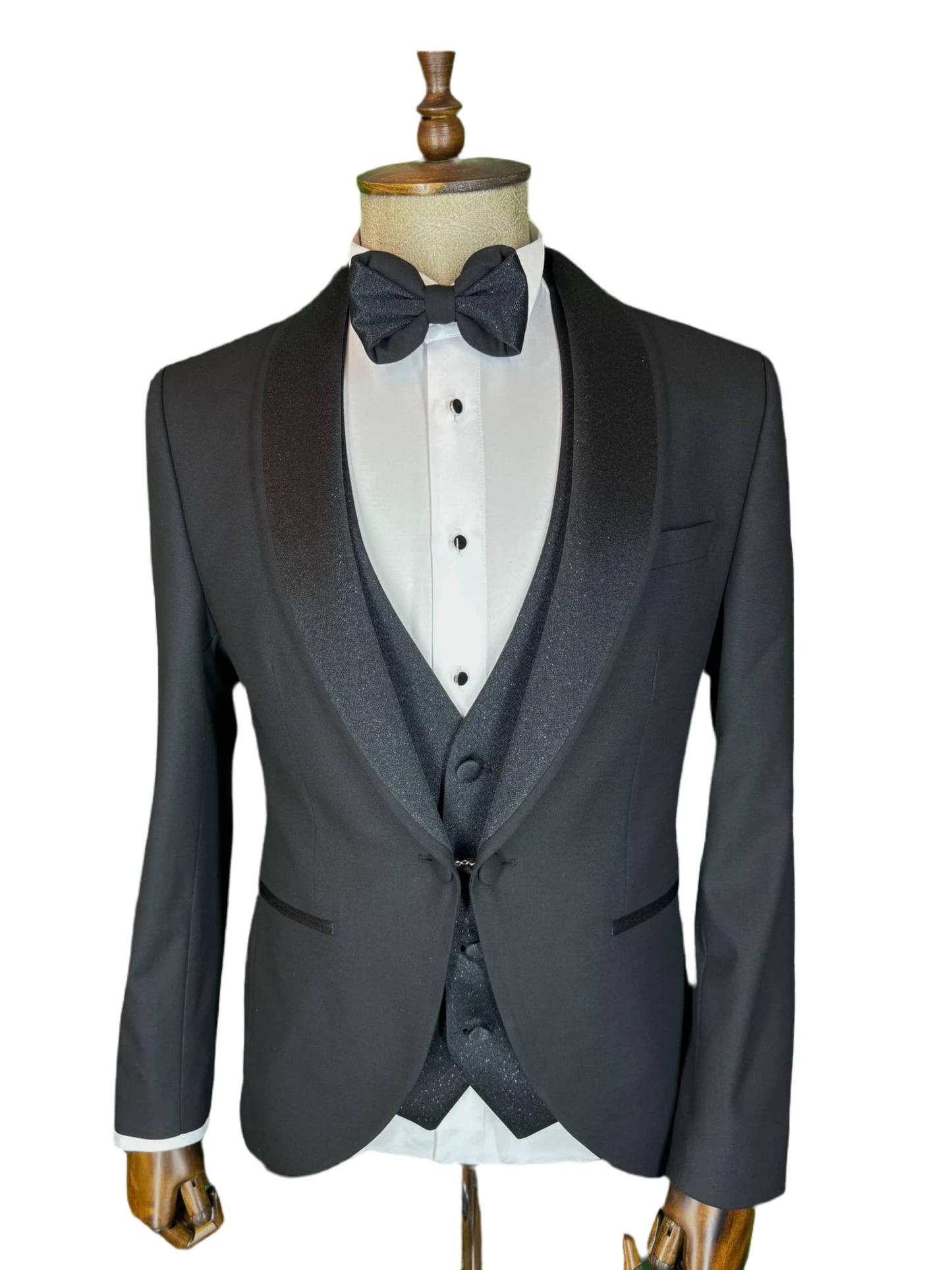 Men's Black Tuxedo with Glittered Shawl Lapel | Weddings & Events