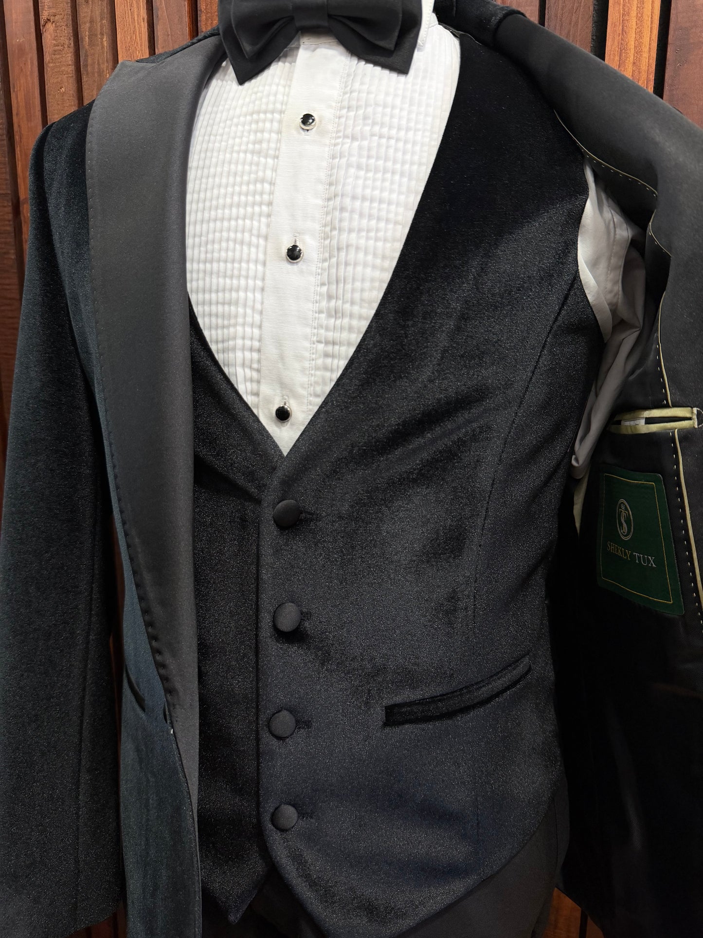Mens Black Velvet Tuxedo with Satan Peak Lapel