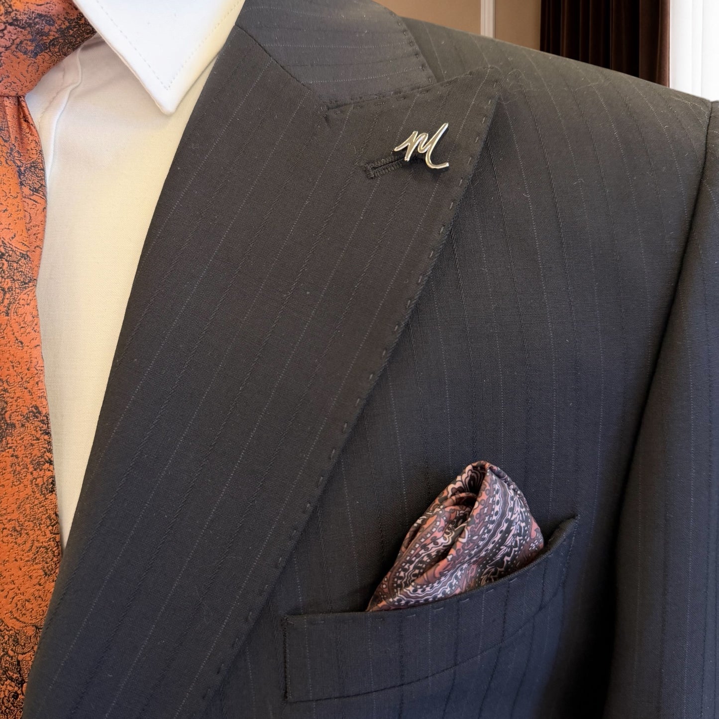 Men’s Black Pinstripes Wool Suit