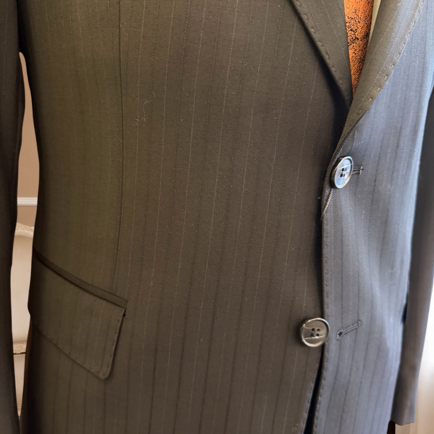 Men’s Black Pinstripes Wool Suit