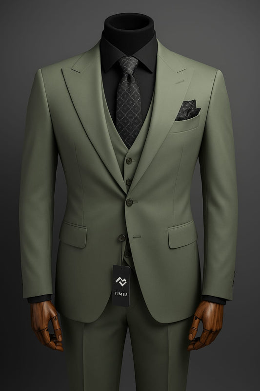 Men's Sage Green 3-Piece Suit | Wide Peak Lapel