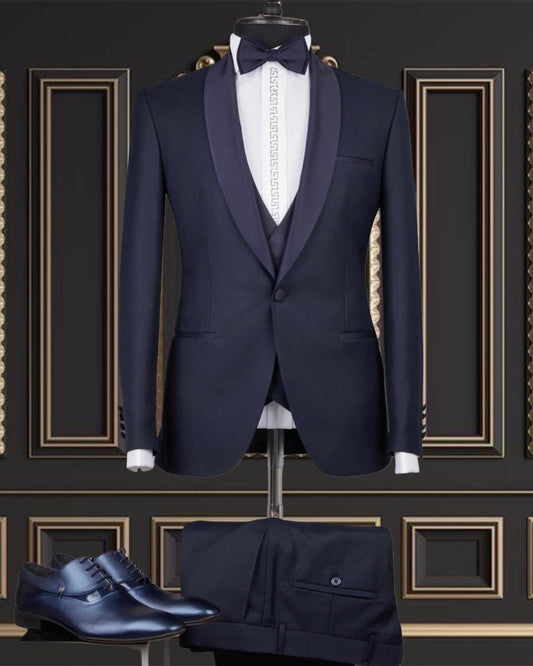 Men's Navy Blue Tuxedo with Shawl Lapel | Elegant Formal Wear