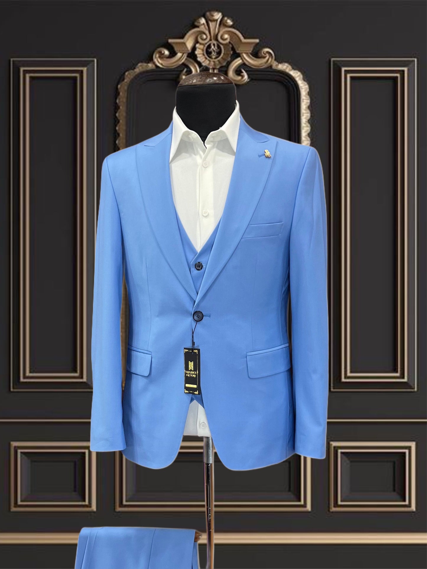 Sky Blue 3 Piece Slim Fit Suit