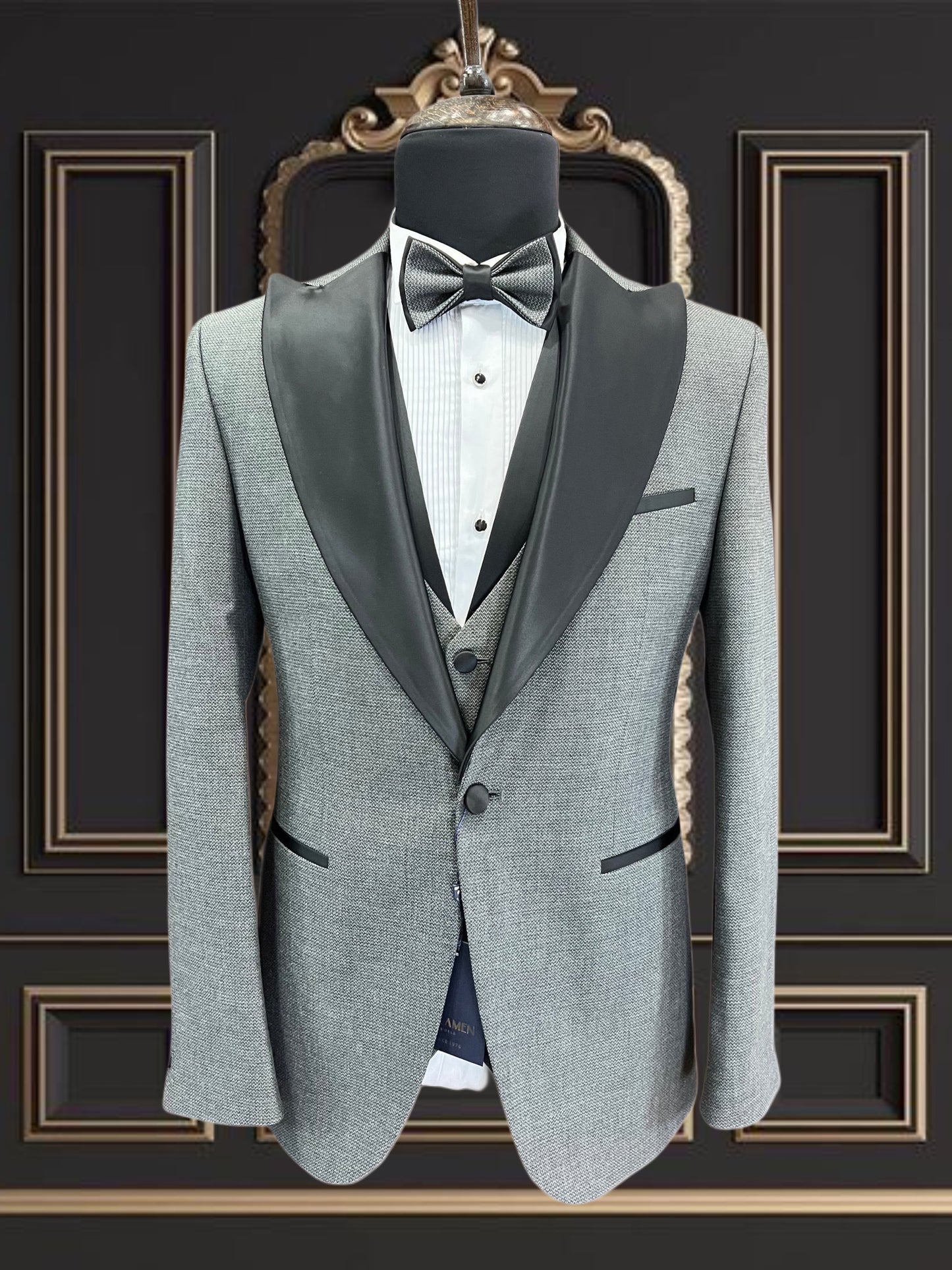 Grey Tuxedo Black Lapel | 3 piece | premium Quality