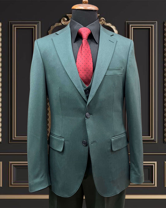 Men’s Forest Green 3-Piece Suit | Slim Fit Wool Blend Formal Suit