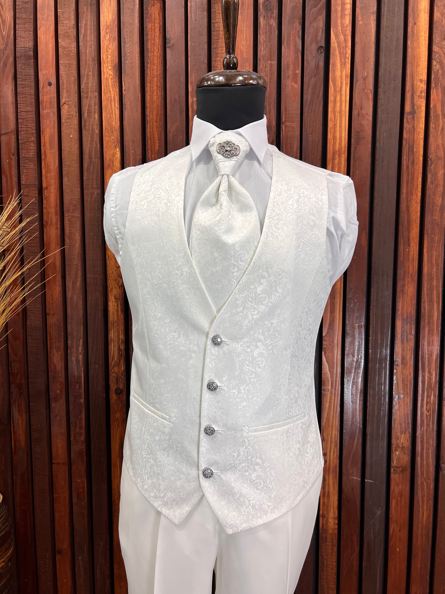 Mens All White Tuxedo | Mandarin Collar Tuxedo | Wedding & Special Events