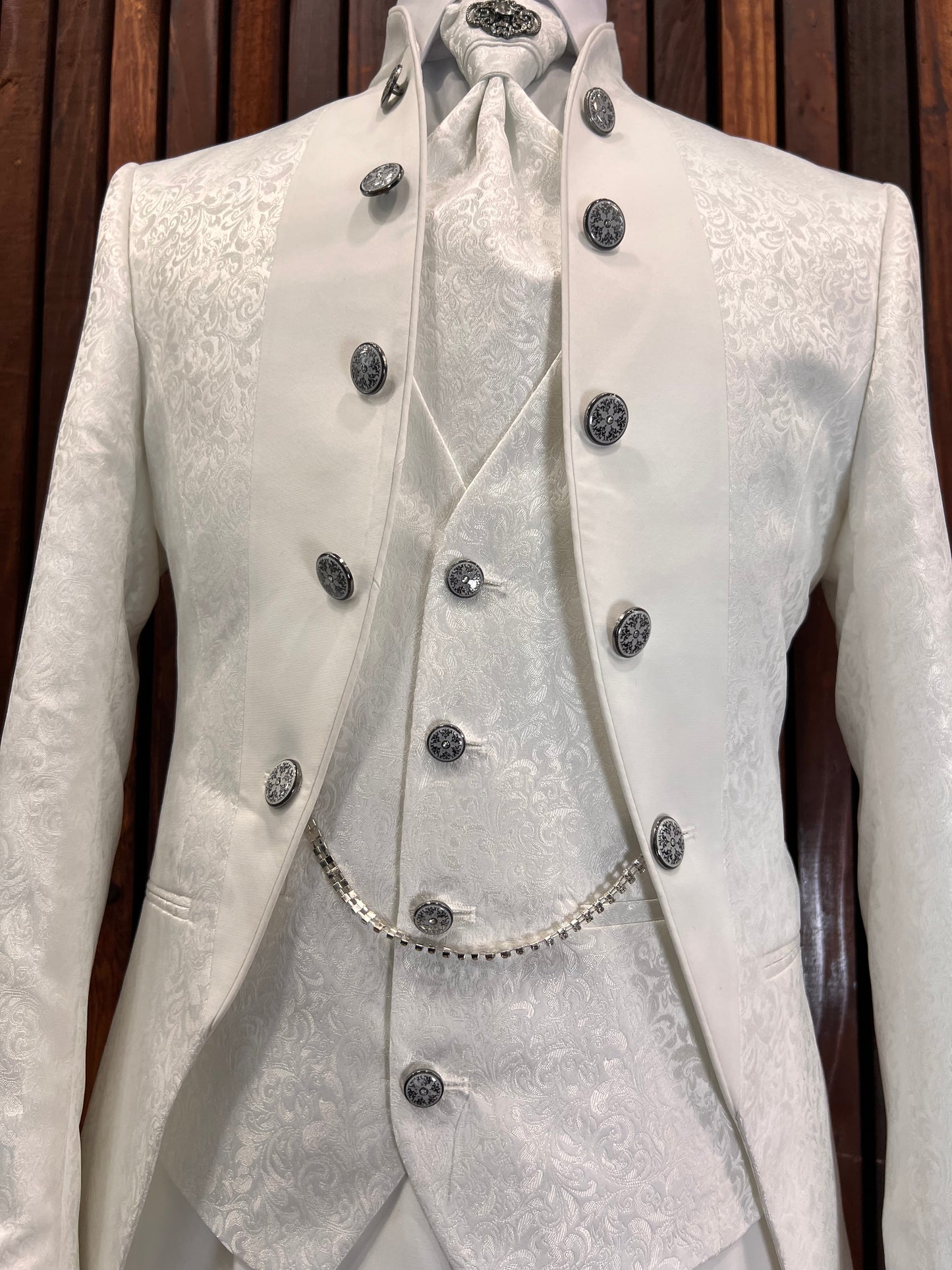 Mens All White Tuxedo | Mandarin Collar Tuxedo | Wedding & Special Events