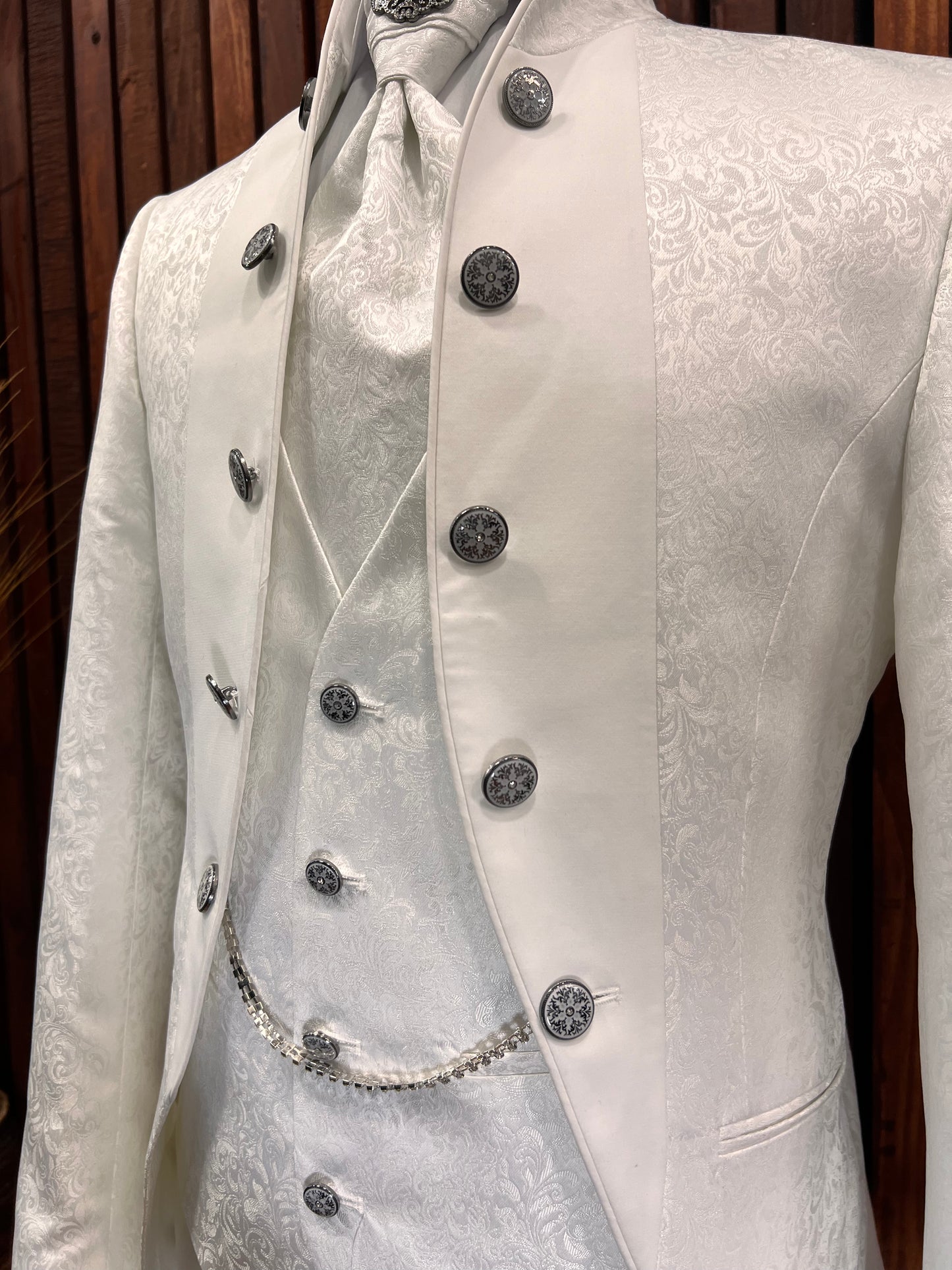 Mens All White Tuxedo | Mandarin Collar Tuxedo | Wedding & Special Events