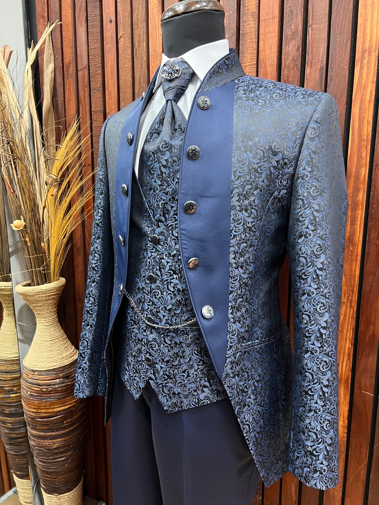 Mens Blue Tuxedo | Mandarin Collar Tuxedo | Wedding & Special Events