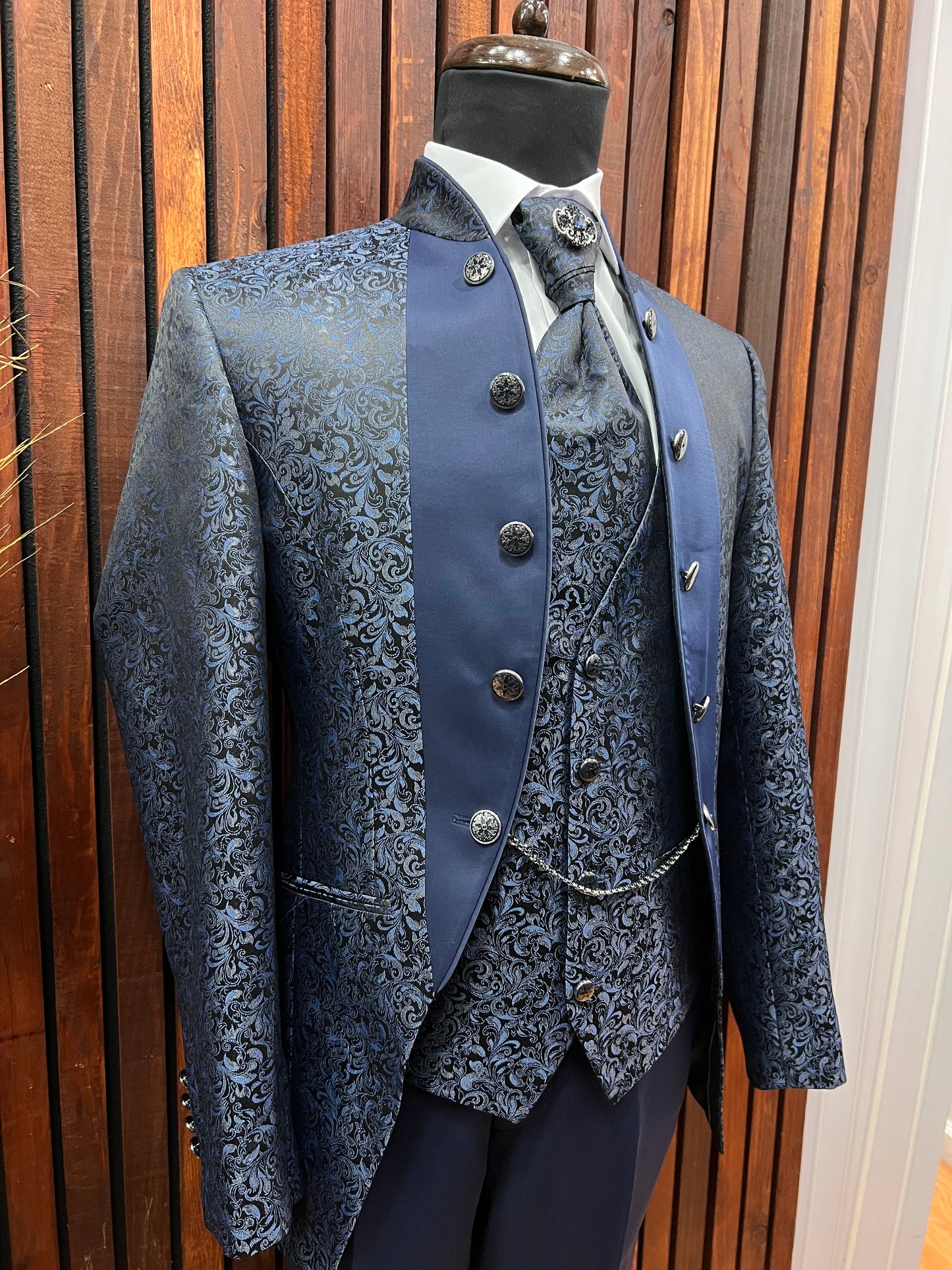 Mens Blue Tuxedo | Mandarin Collar Tuxedo | Wedding & Special Events