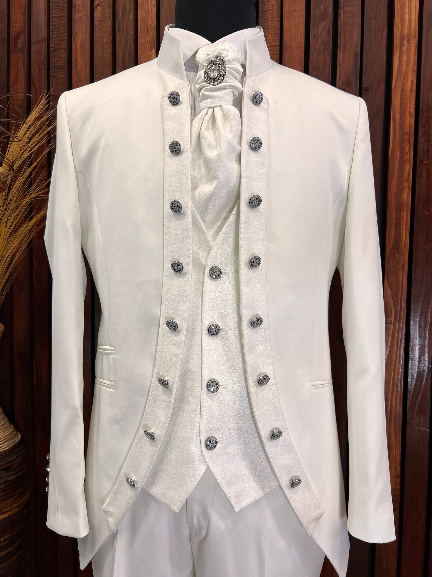 Mens All Off White Tuxedo | Mandarin Collar Tuxedo | Wedding & Special Events