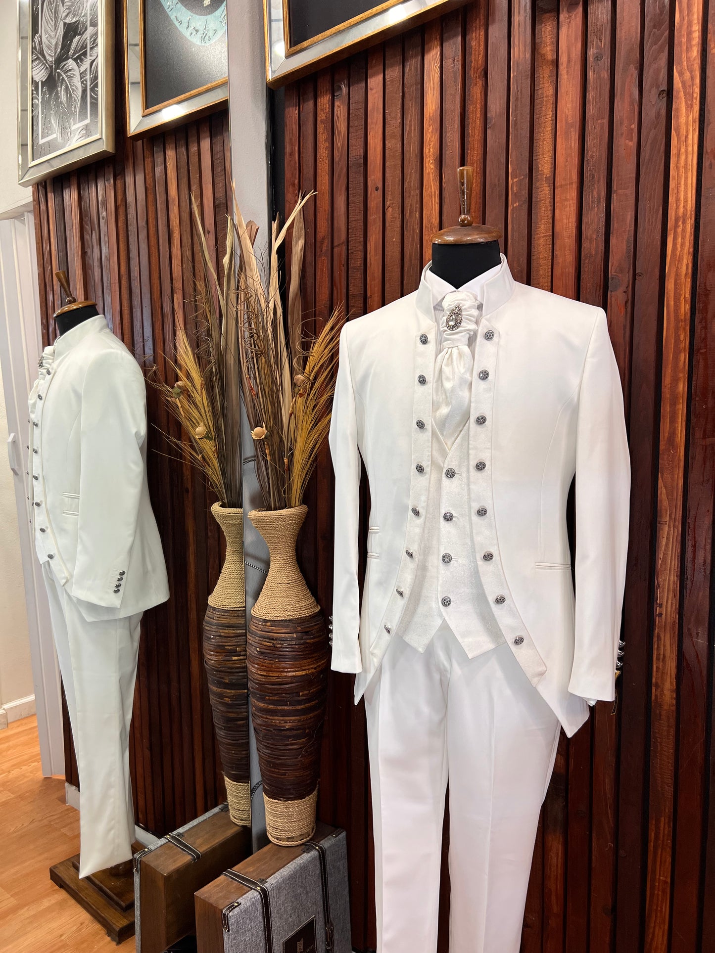 Mens All Off White Tuxedo | Mandarin Collar Tuxedo | Wedding & Special Events