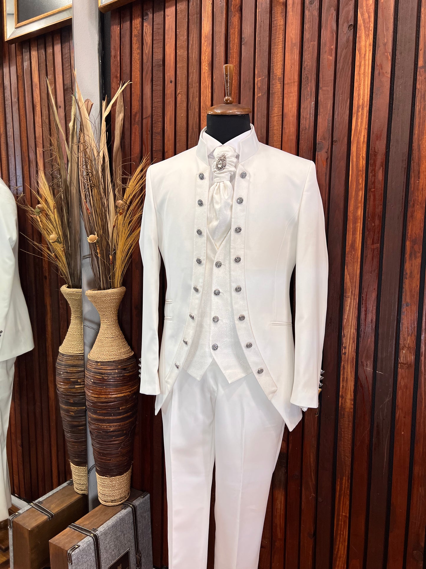 Mens All Off White Tuxedo | Mandarin Collar Tuxedo | Wedding & Special Events